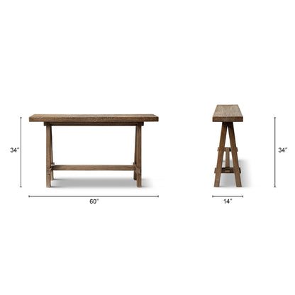 Hawthorne 60'' solid reclaimed elm trestle console table and stool HouseOfZazla on Tampa Home & Garden Store