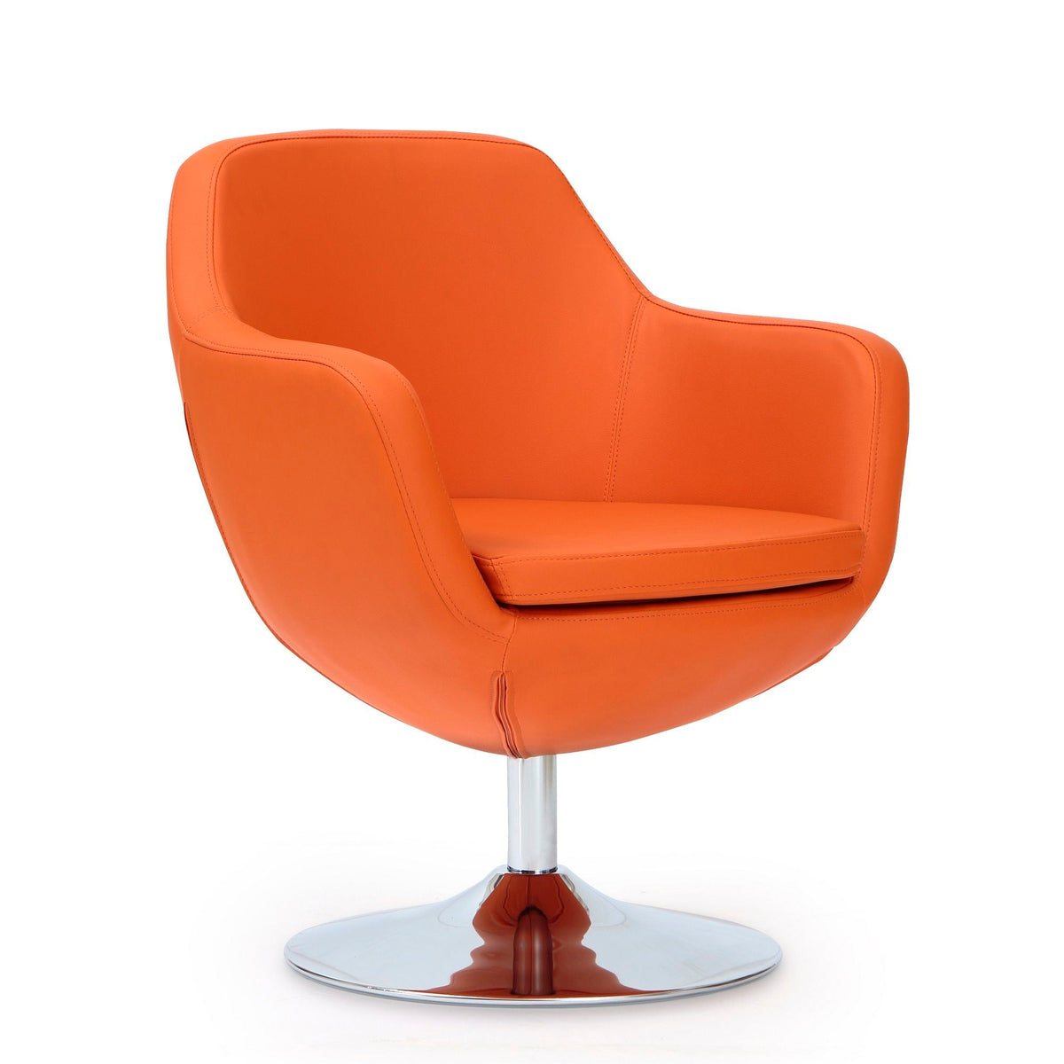 Caisson swivel lounge chair orange leather with chrome pedestal base on Tampa Home & Garden Store