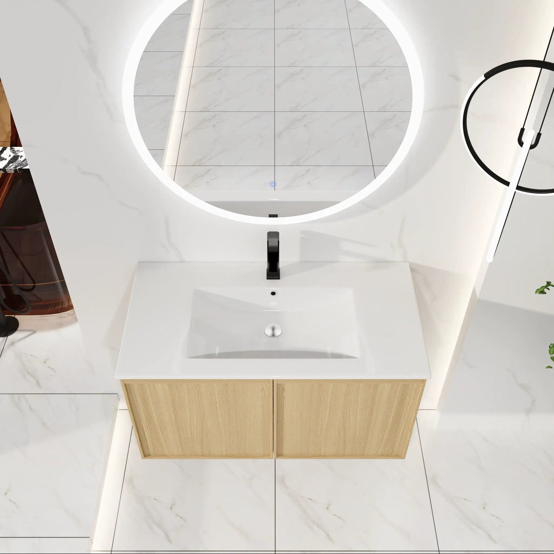 Floating bathroom vanity with sink; cabinet, white basin, black faucet by Unique Piece Furniture on Tampa Home & Garden Store