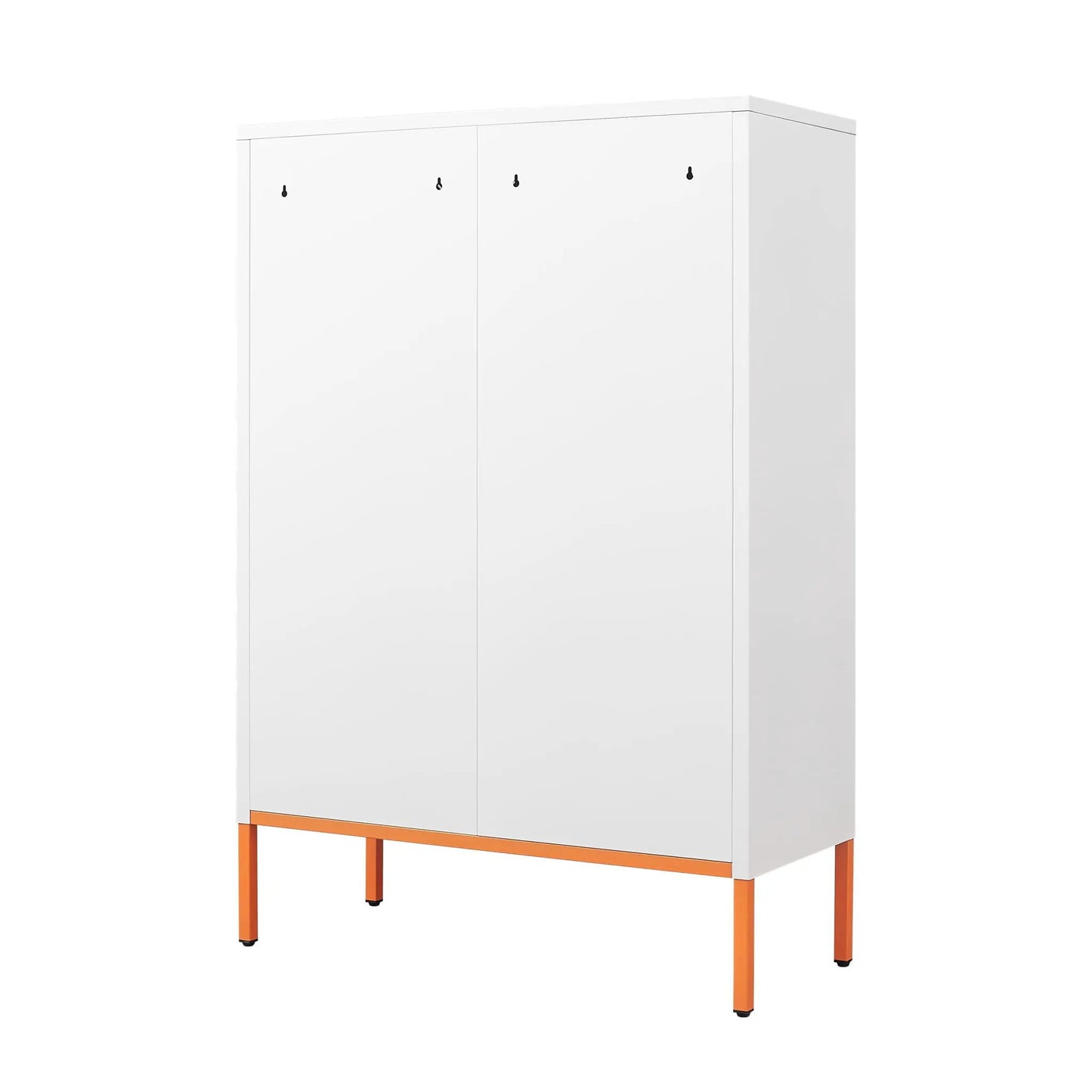 Grid double-door shoe cabinet with adjustable compartments, moisture-proof metal, white, orange legs on Tampa Home & Garden Store