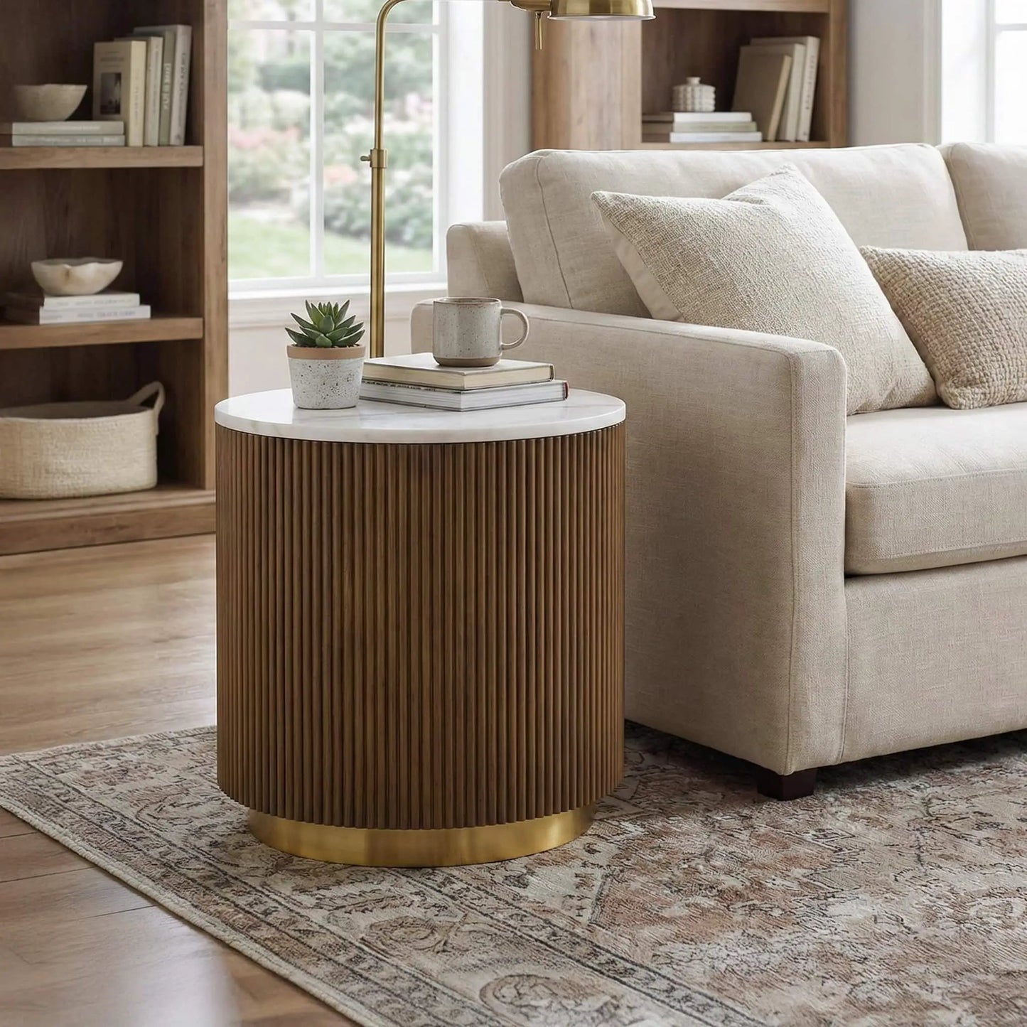 Modern Round Table with Marble Top Gold Accents
