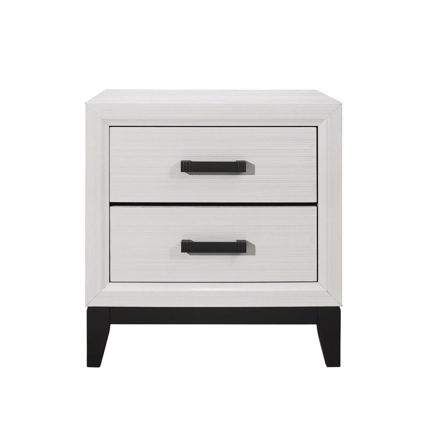 Mirage Nightstand by Unique Piece Furniture in brushed silver with black bar pulls on Tampa Home & Garden Store
