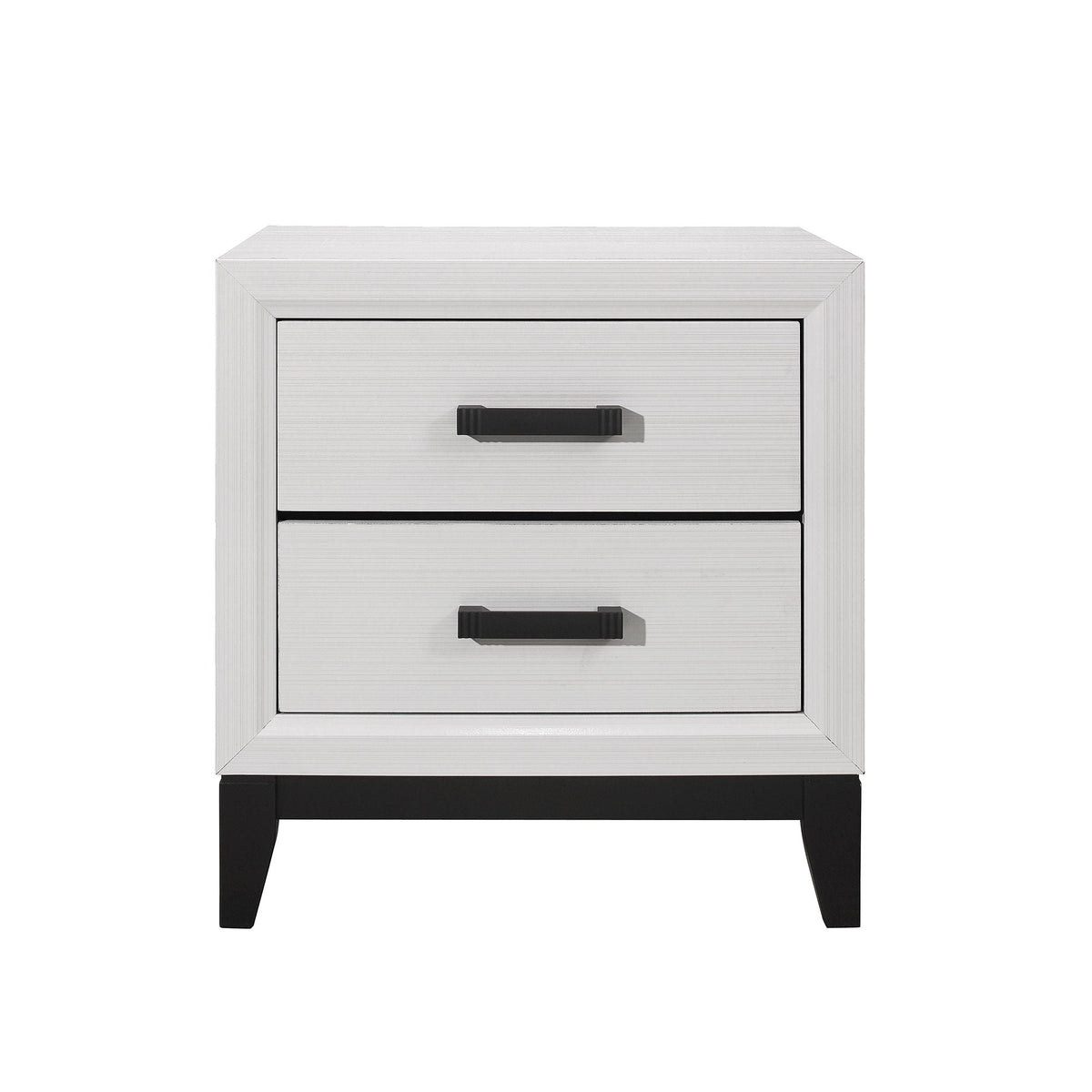 Mirage 5 Piece Bedroom Set nightstand white with black drawer handles and tapered legs on Tampa Home & Garden Store