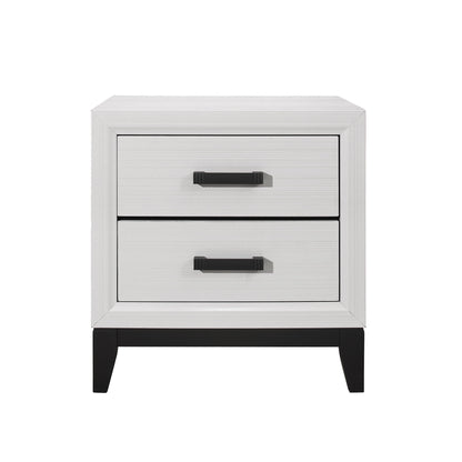 Mirage 5 Piece Bedroom Set nightstand white with black drawer handles and tapered legs on Tampa Home & Garden Store