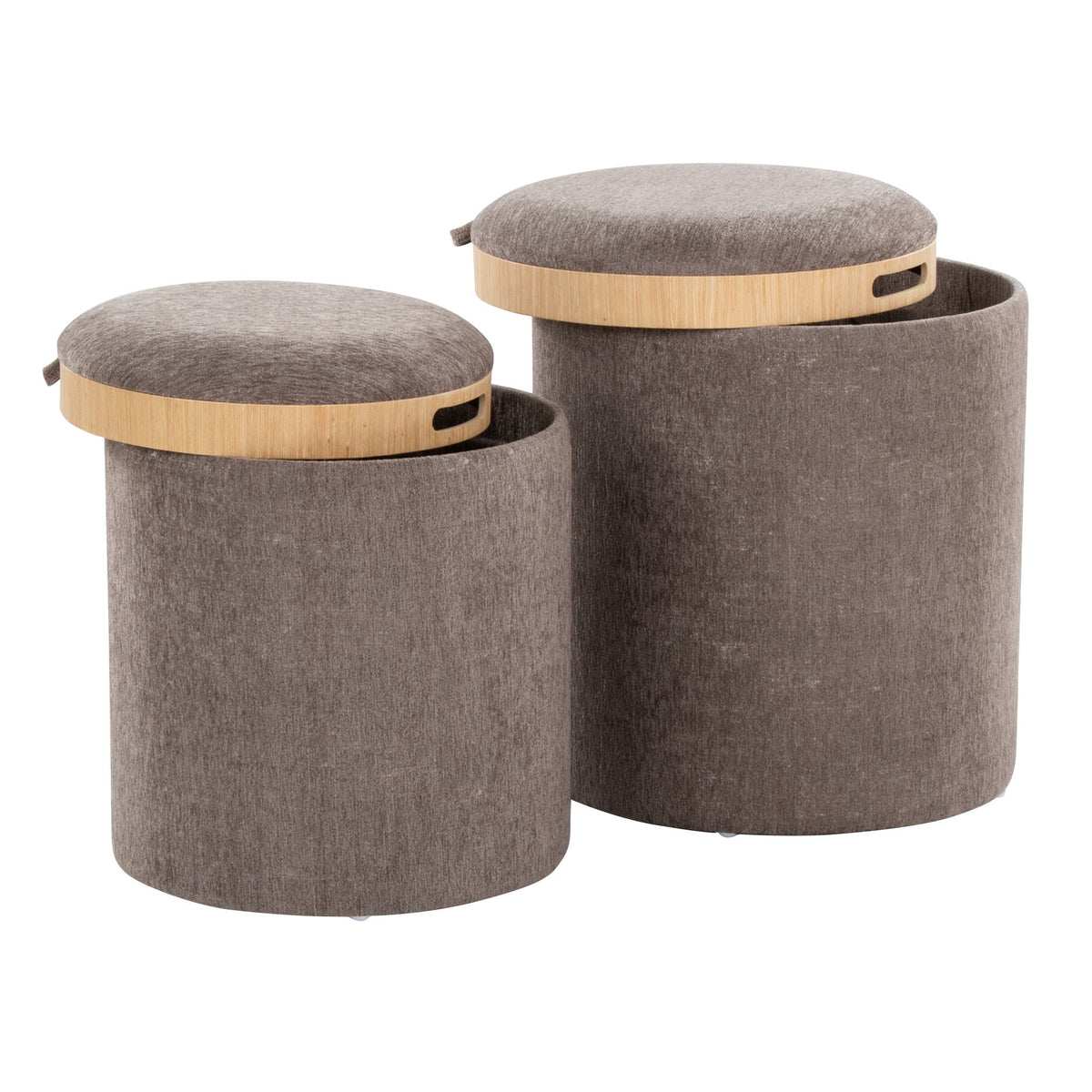 Two taupe nesting ottomans with flip-top wooden trays, 2-piece set by HouseOfZazla on Tampa Home & Garden Store