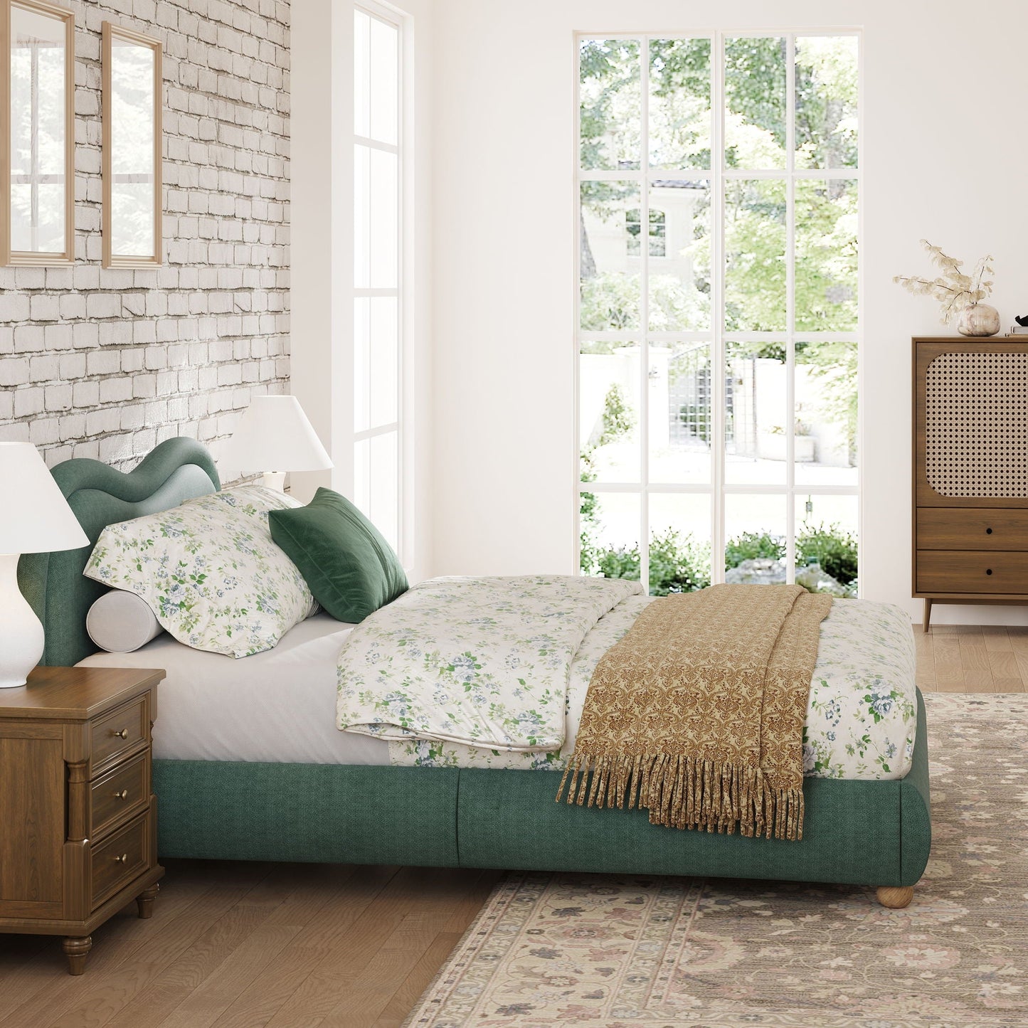Upholstered Platform Bed with Curved Headboard
