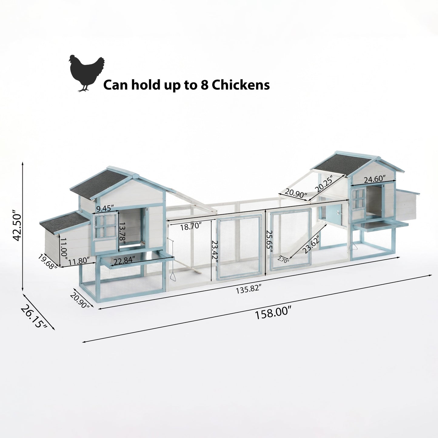 Large wooden chicken coop by HouseOfZazla with double nesting boxes, blue trim on Tampa Home & Garden Store