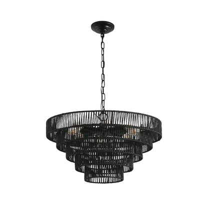 24' Rustic 5-Tier Black Rope Pendant Light Chandelier by HouseOfZazla, black chain drum on Tampa Home & Garden Store