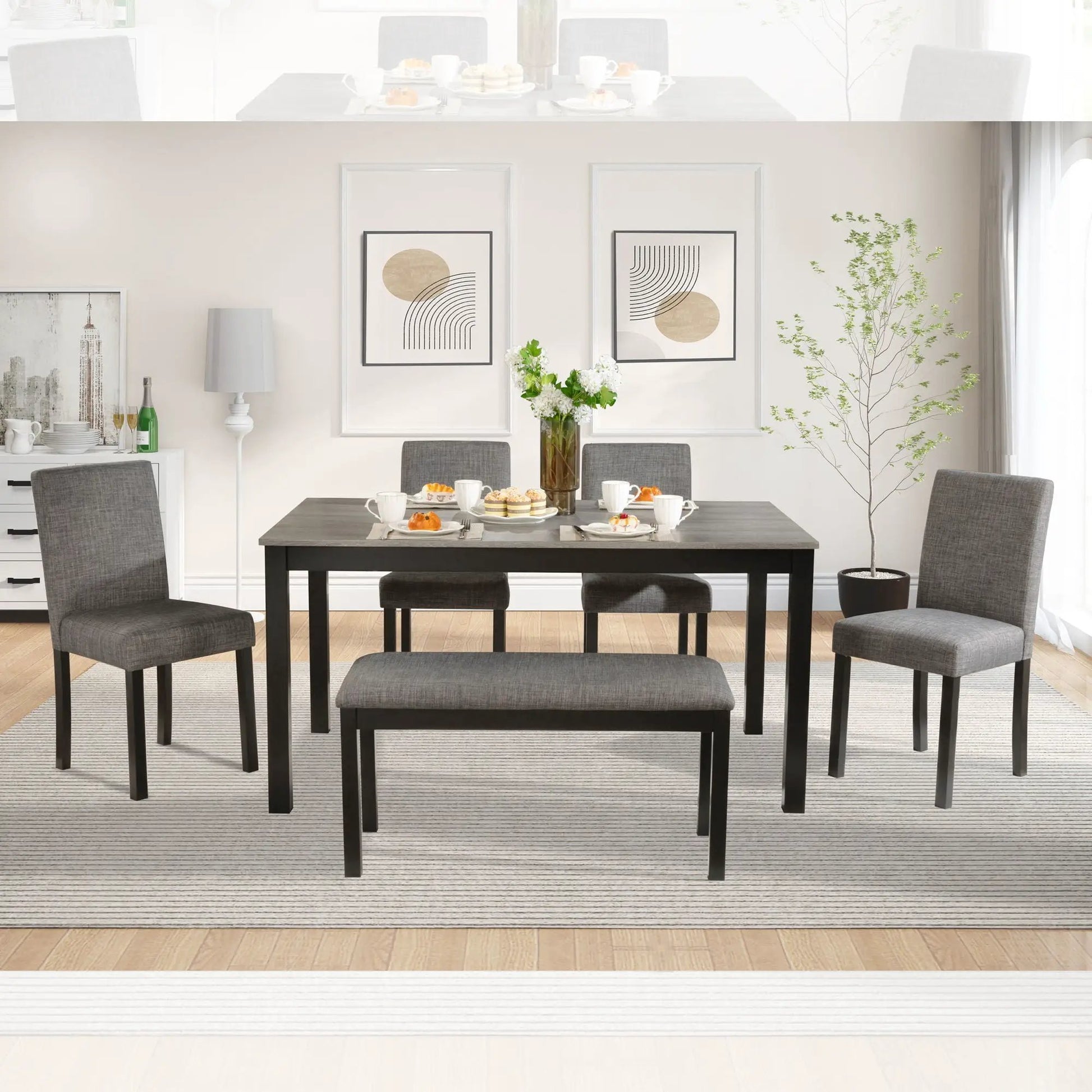 Modern dining table set with upholstered gray chairs, Unique Piece Furniture 5-piece set on Tampa Home & Garden Store