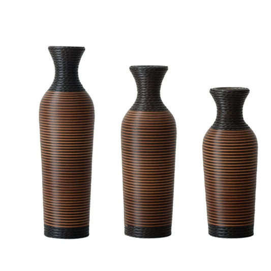 Set of 3 tall ribbed floor vases in black and brown by Unique Piece Furniture on Tampa Home & Garden Store