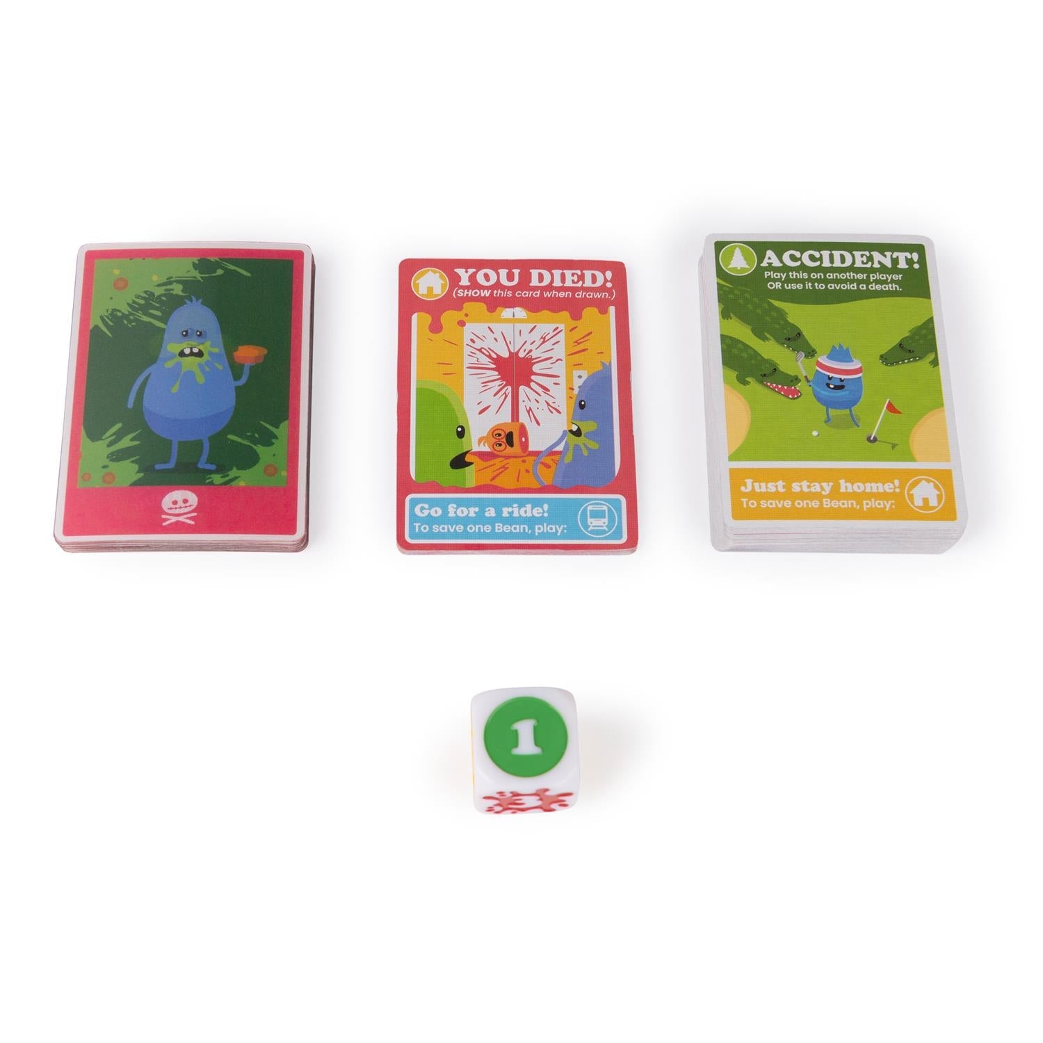 Dumb Ways to Die Card Game set: three colorful cards and a die by The Country Christmas Loft on Tampa Home & Garden Store