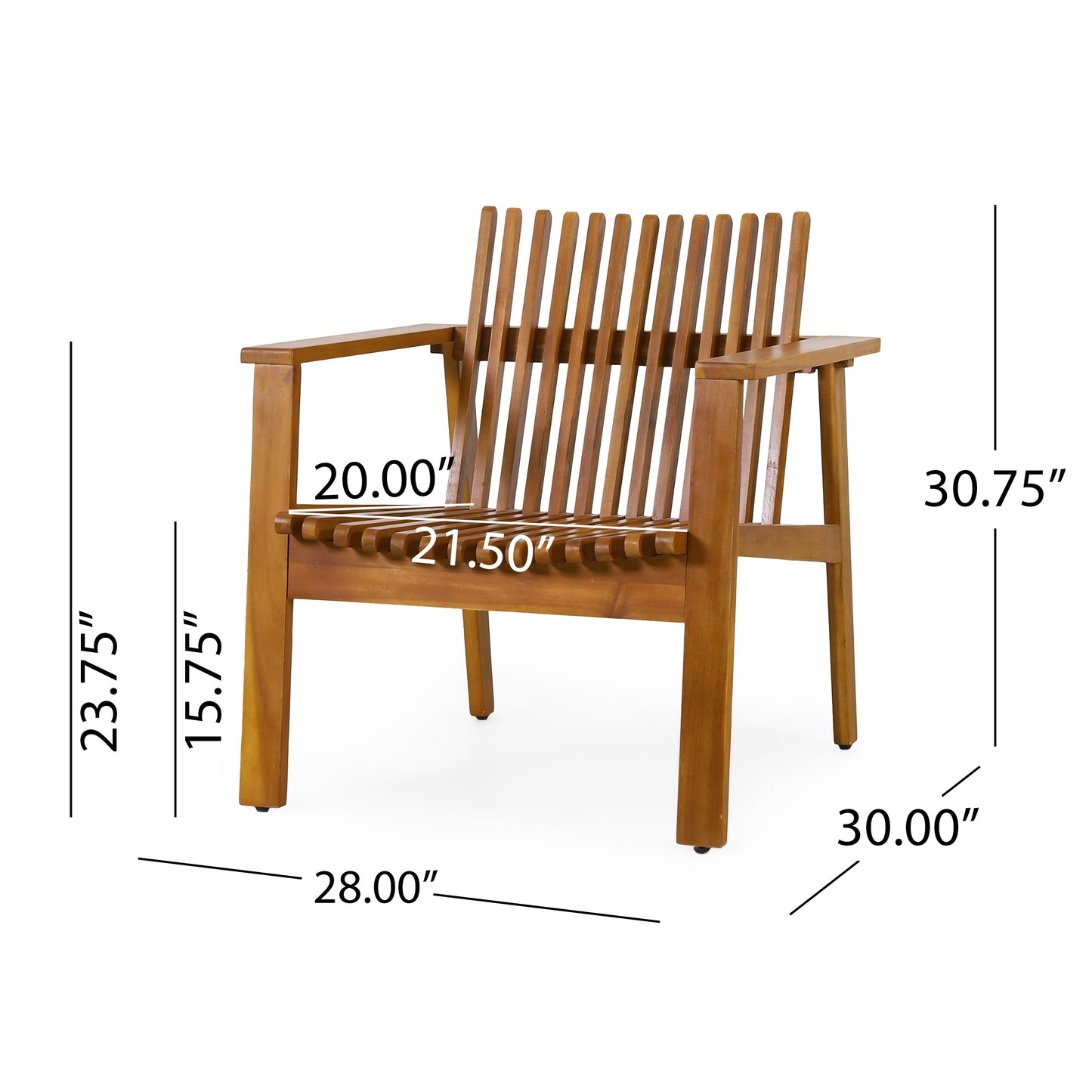 Set of Acacia Wood Slatted Outdoor Club Chairs