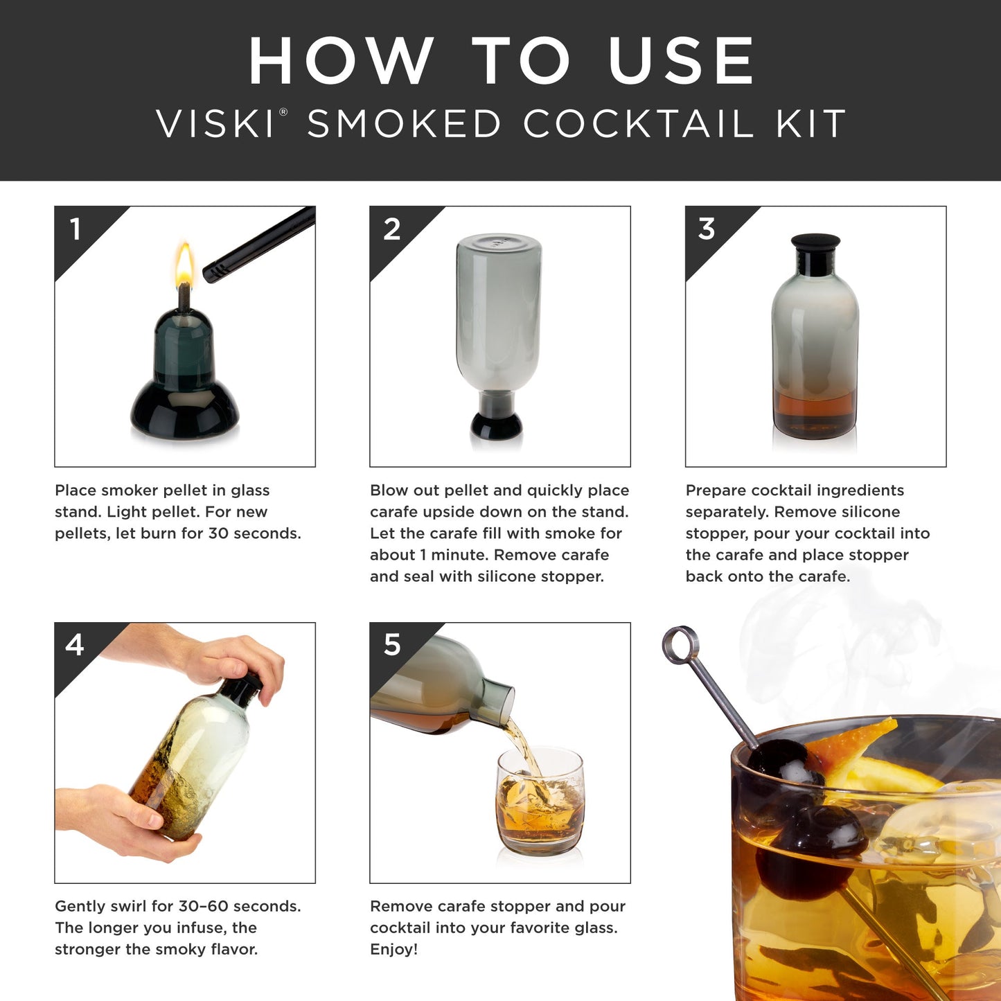 Viski Smoked Cocktail Kit for Home Bar Use