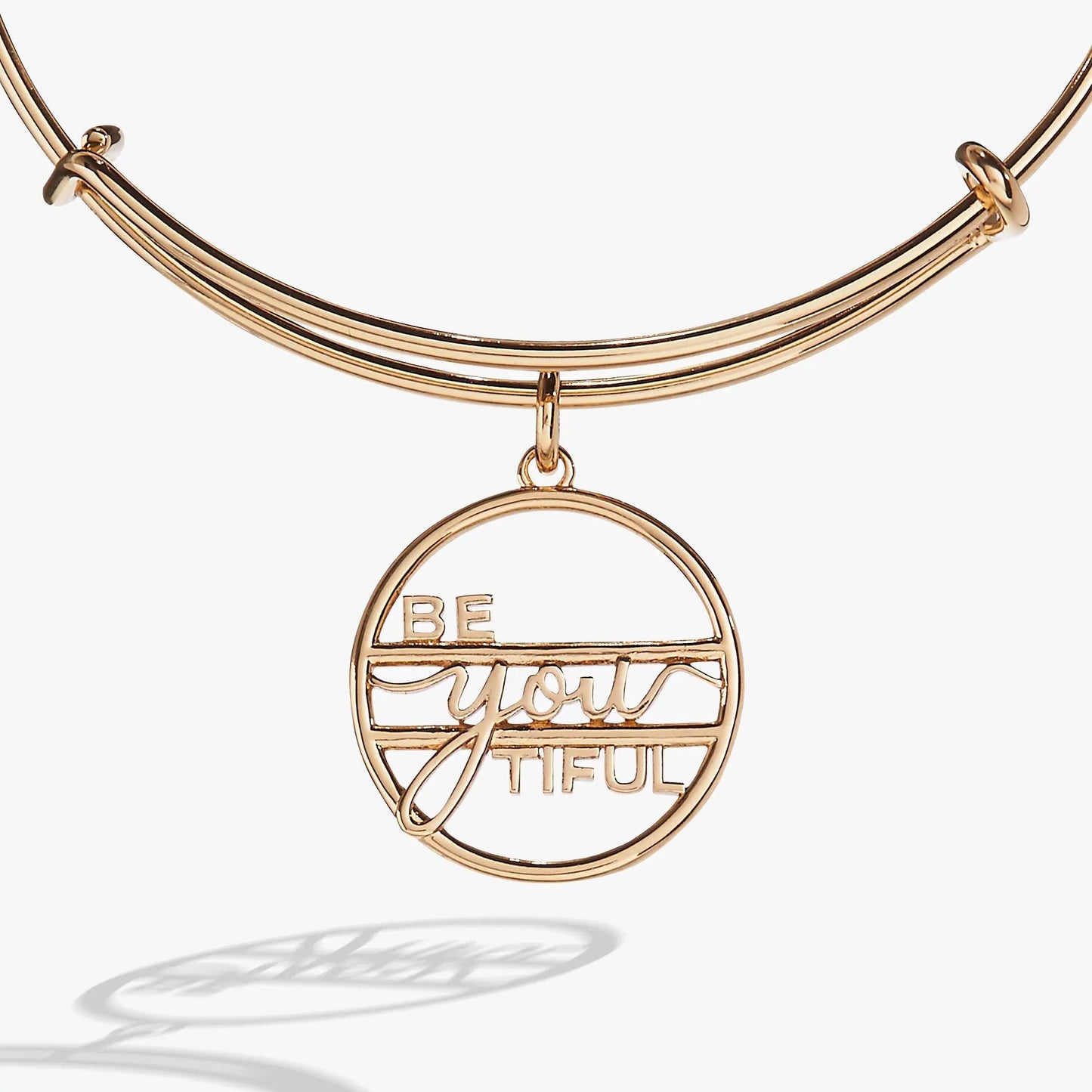 Be-You-Tiful Bangle, rose gold-tone triple-band bracelet with round charm reading Be You Tiful on Tampa Home & Garden Store