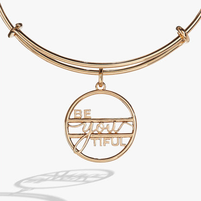Be-You-Tiful Bangle, rose gold-tone triple-band bracelet with round charm reading Be You Tiful on Tampa Home & Garden Store