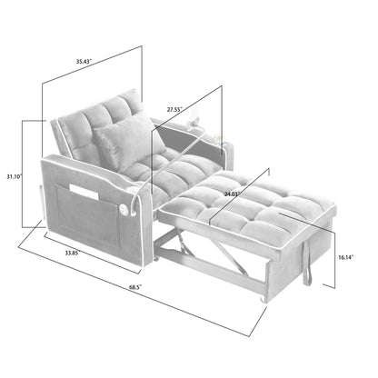 Convertible Sleeper Chair Sofa Bed with pull-out bed, gray fabric, 3-in-1 design on Tampa Home & Garden Store
