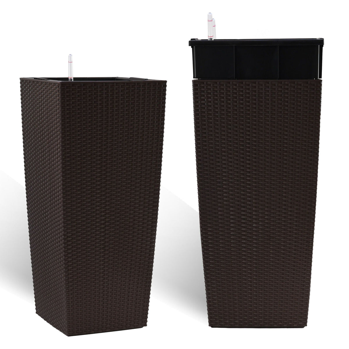 Indoor Outdoor Planter With Automatic Watering System set of 2 in brown wicker on Tampa Home & Garden Store