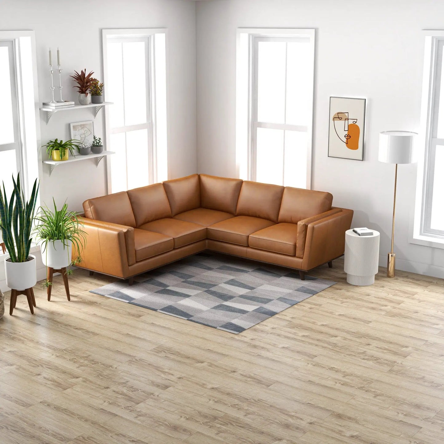 Erman corner sofa tan leather stationary sectional by Unique Piece Furniture in living room on Tampa Home & Garden Store