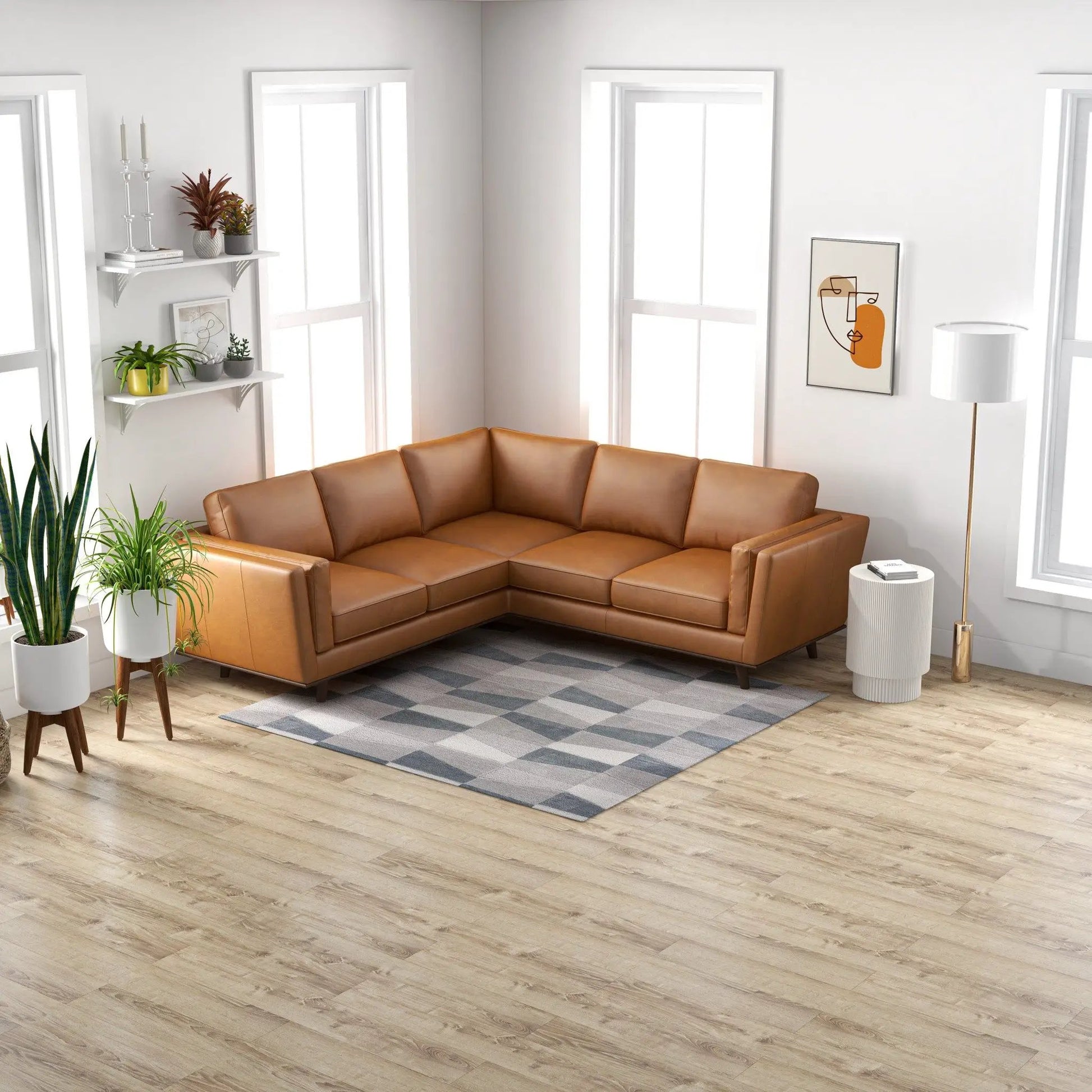 Erman corner sofa tan leather stationary sectional by Unique Piece Furniture in living room on Tampa Home & Garden Store