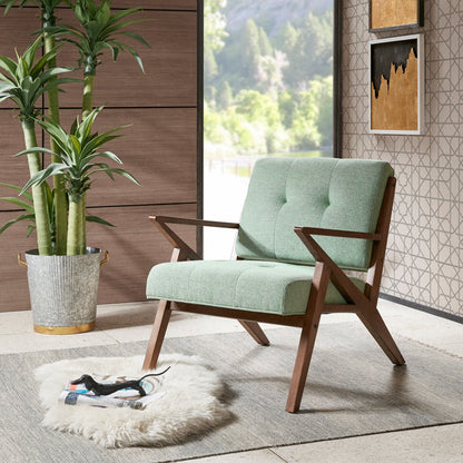Lounge chair with tufted green upholstery and solid wood frame by HouseOfZazla on Tampa Home & Garden Store
