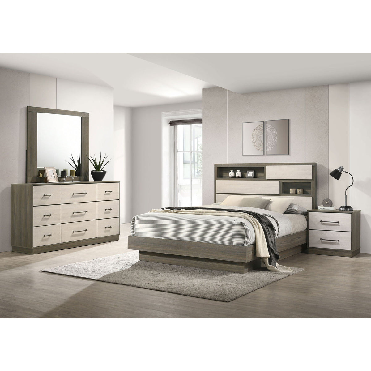4 Piece Queen Bedroom Set in oak with built-in storage and mirror by HouseOfZazla on Tampa Home & Garden Store