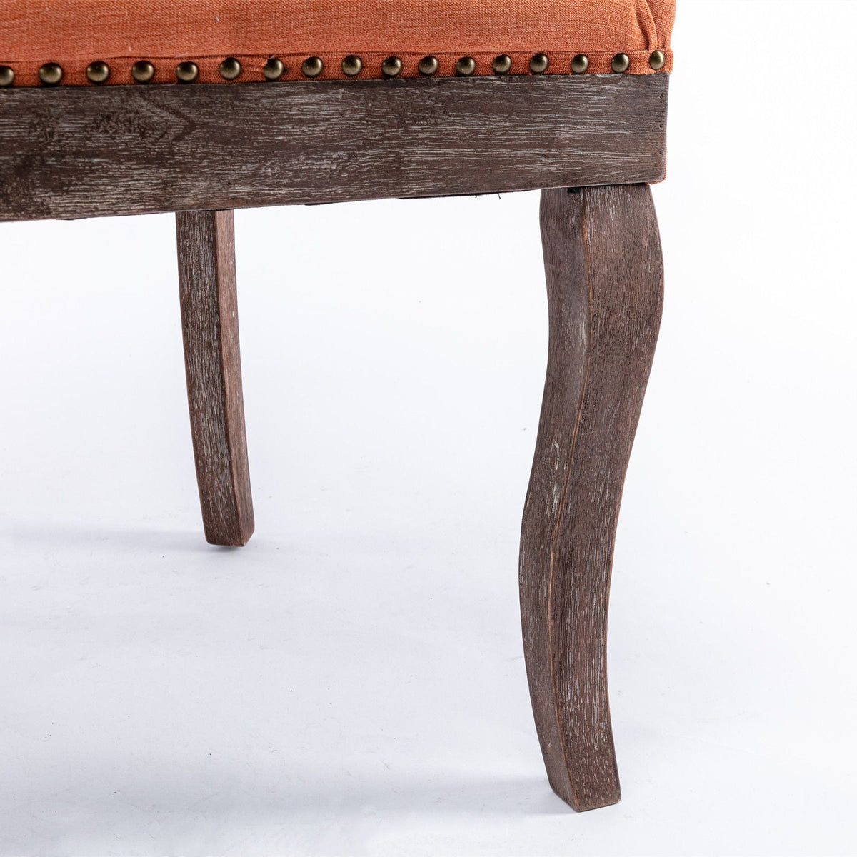 Ultra Side Dining Chair Nail Head Set of 2, orange fabric with brass nailhead trim on wood legs on Tampa Home & Garden Store