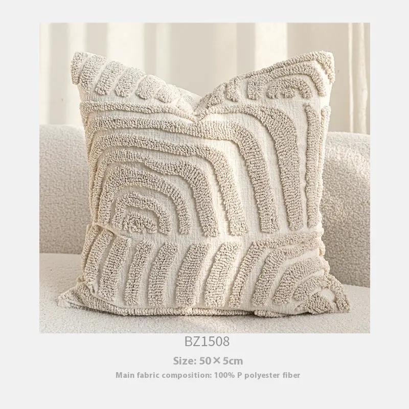 Sofa throw pillow cream with raised three-dimensional embroidery on plush polyester fabric on Tampa Home & Garden Store