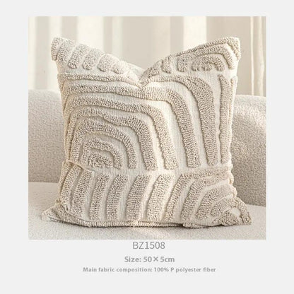Sofa throw pillow cream with raised three-dimensional embroidery on plush polyester fabric on Tampa Home & Garden Store