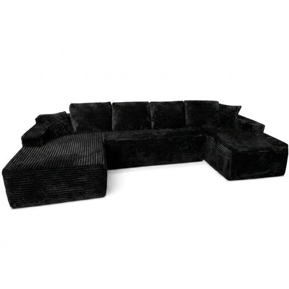 131-Inch Big Size Modular Sectional Sofa in black velvet upholstery by HouseOfZazla on Tampa Home & Garden Store