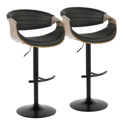 Symphony barstool set, two stools with black seats and light wood arms, swivel bases on Tampa Home & Garden Store