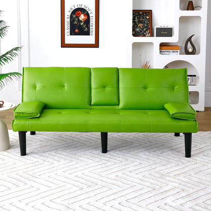 Futon sofa bed in bright green faux leather with foldable design by Unique Piece Furniture on Tampa Home & Garden Store