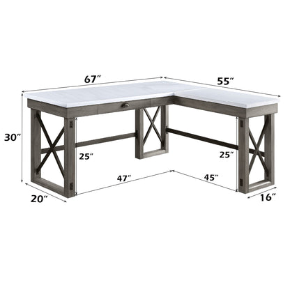 Talmar Marble Top Weathered Writing Desk with Lift Top, gray wood frame corner desk on Tampa Home & Garden Store