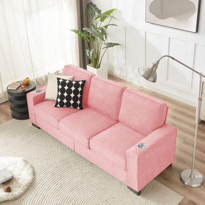 Modern Snowfleece Fabric 3 Seater Sofa with Cup Holder pink upholstery by HouseOfZazla on Tampa Home & Garden Store