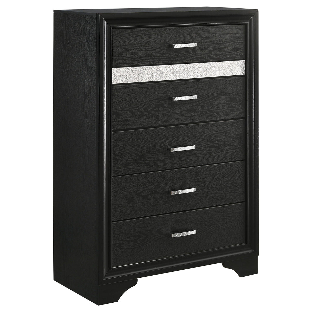 Corbin Glittering black dresser with silver band and chrome handles on Tampa Home & Garden Store