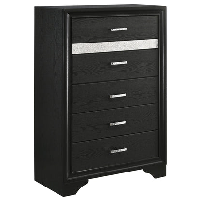 Corbin Glittering black dresser with silver band and chrome handles on Tampa Home & Garden Store