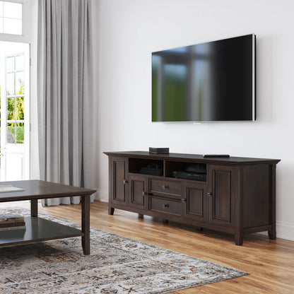 Wide TV Stand in solid wood by HouseOfZazla, brown finish with drawers and shelves on Tampa Home & Garden Store