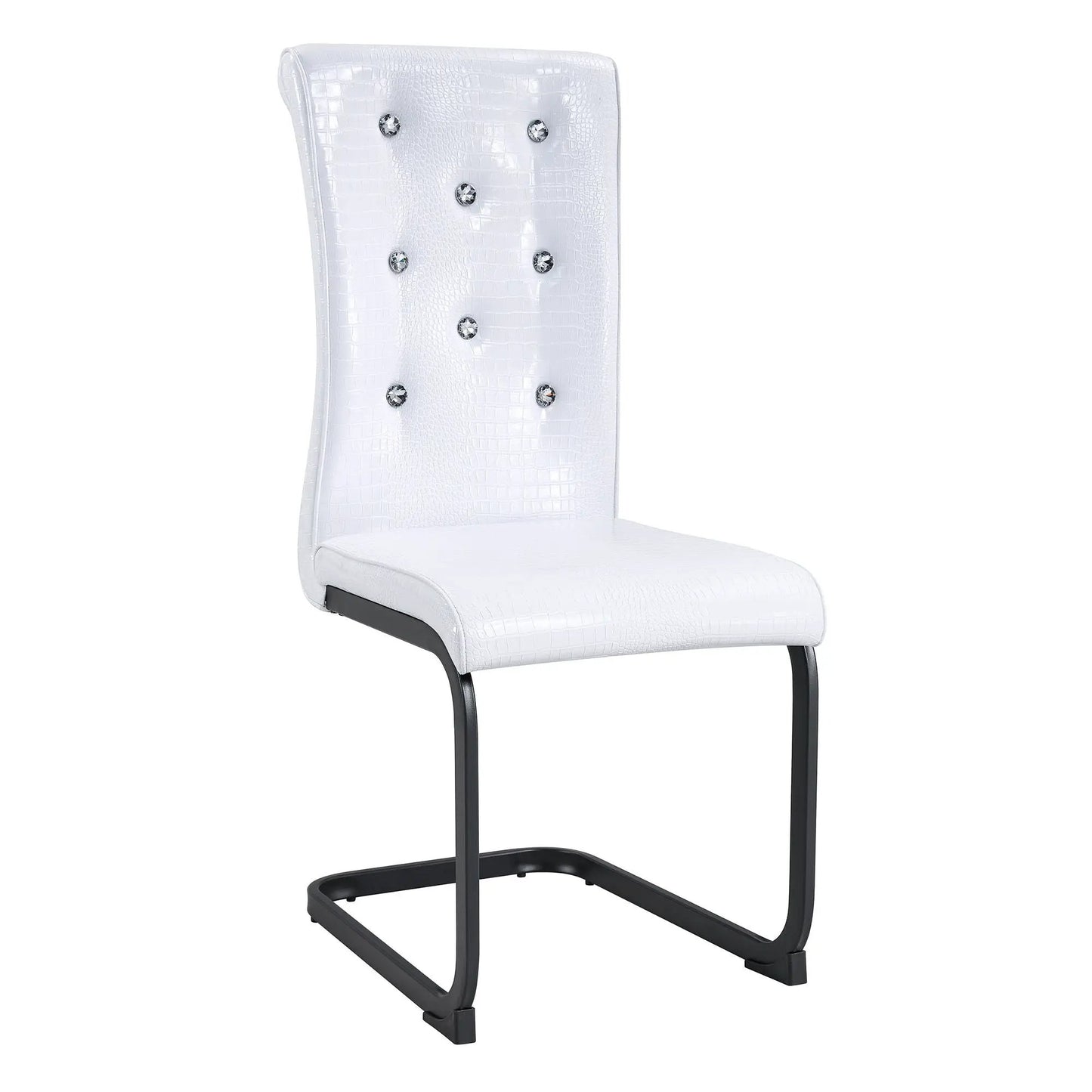White alligator-skin upholstered dining chair with crystal tufting and cantilever legs on Tampa Home & Garden Store