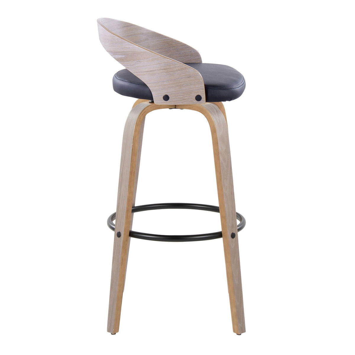 Contemporary swivel barstool with round footrest, Pearl Silver finish, black cushioned seat on Tampa Home & Garden Store