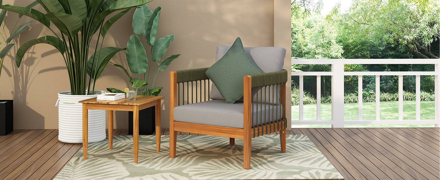 Acacia Wood Outdoor Club Chair with Rope