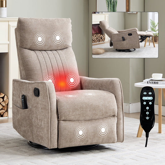 Khaki fabric heat massage manual recliner chair with rocker and swivel by HouseOfZazla on Tampa Home & Garden Store