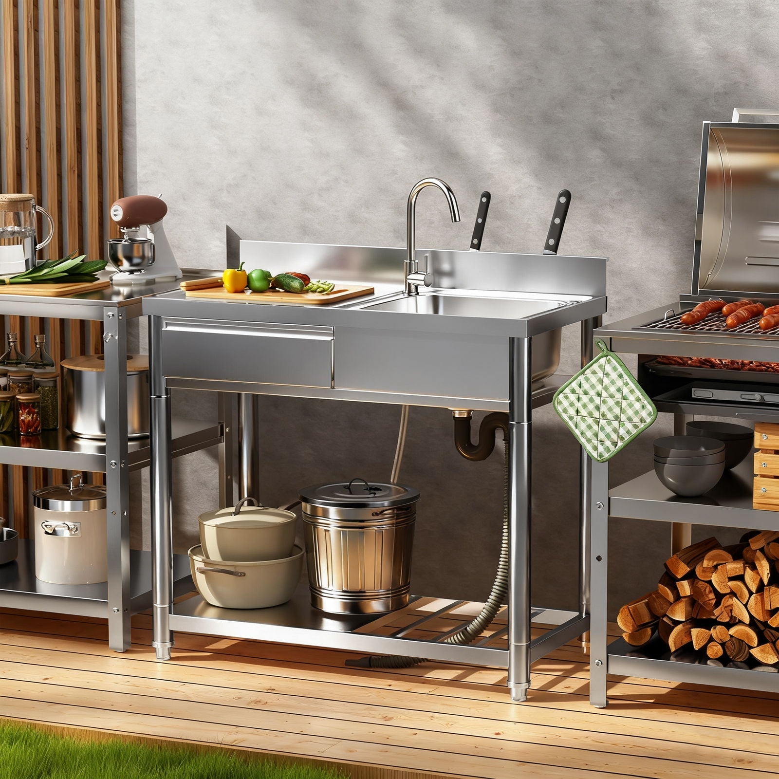 Outdoor stainless steel sink workbench with left drawer HouseOfZazla on Tampa Home & Garden Store