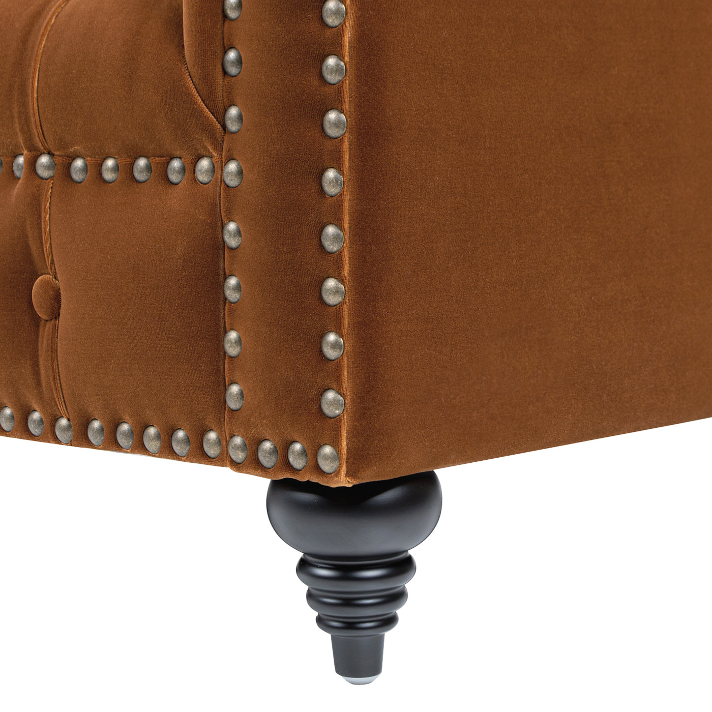 Alto 88' Tufted Chesterfield Sofa Burnt Orange Velvet with nailhead trim and black leg on Tampa Home & Garden Store