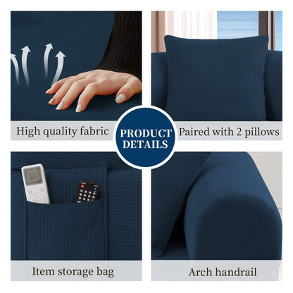 Sofa in blue by HouseOfZazla with high-quality fabric, 2 pillows, built-in storage on Tampa Home & Garden Store