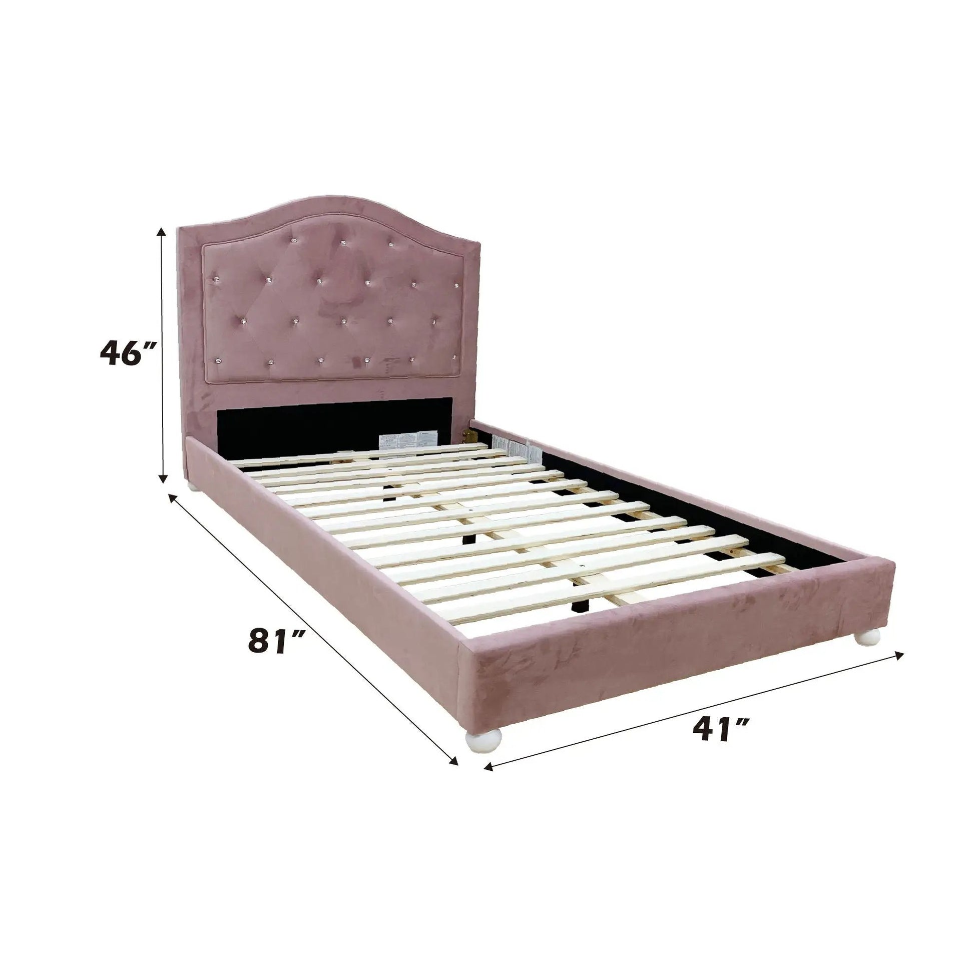 Reggie Twin Bed pink upholstered tufted headboard with slatted base Unique Piece Furniture on Tampa Home & Garden Store