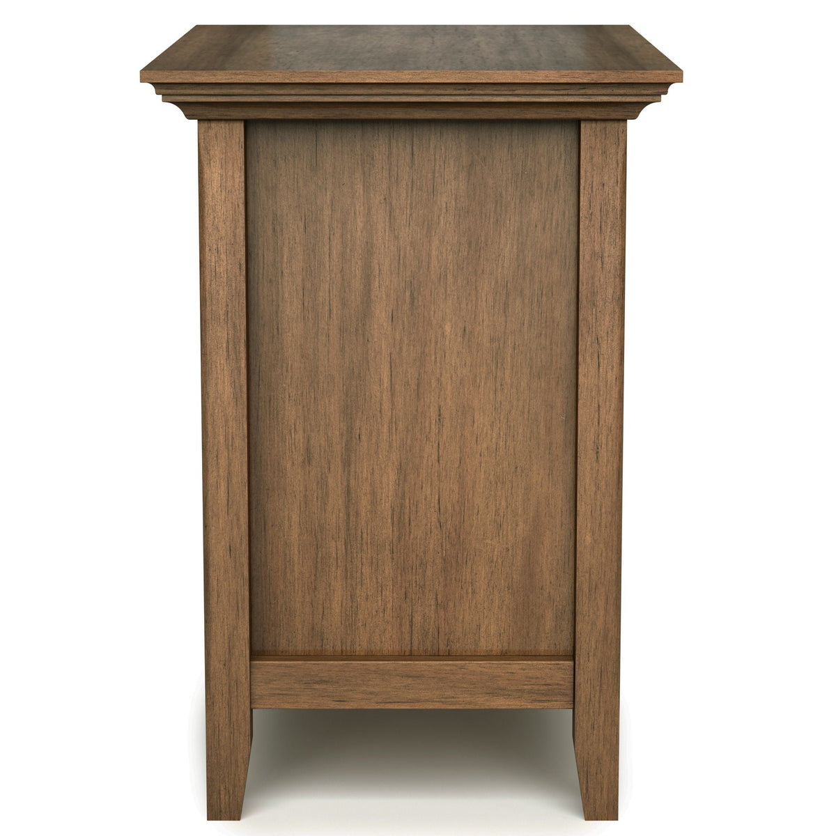 Handcrafted bedside table with storage in dark brown wood; decorative molding and open shelf on Tampa Home & Garden Store