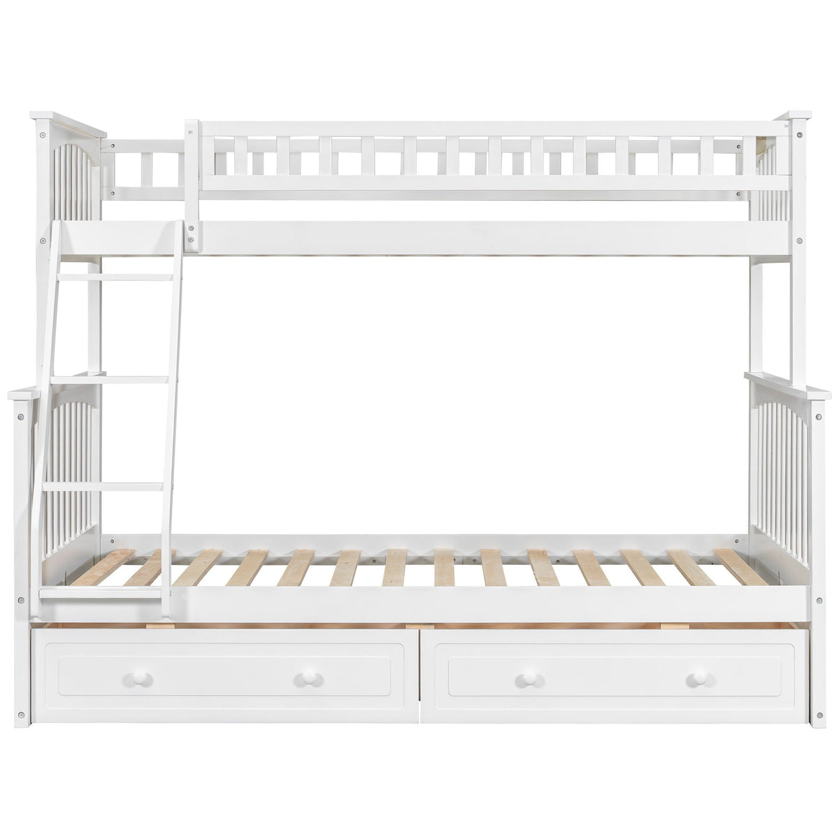 White bunk bed with drawers, convertible storage design, two front drawers and left ladder on Tampa Home & Garden Store