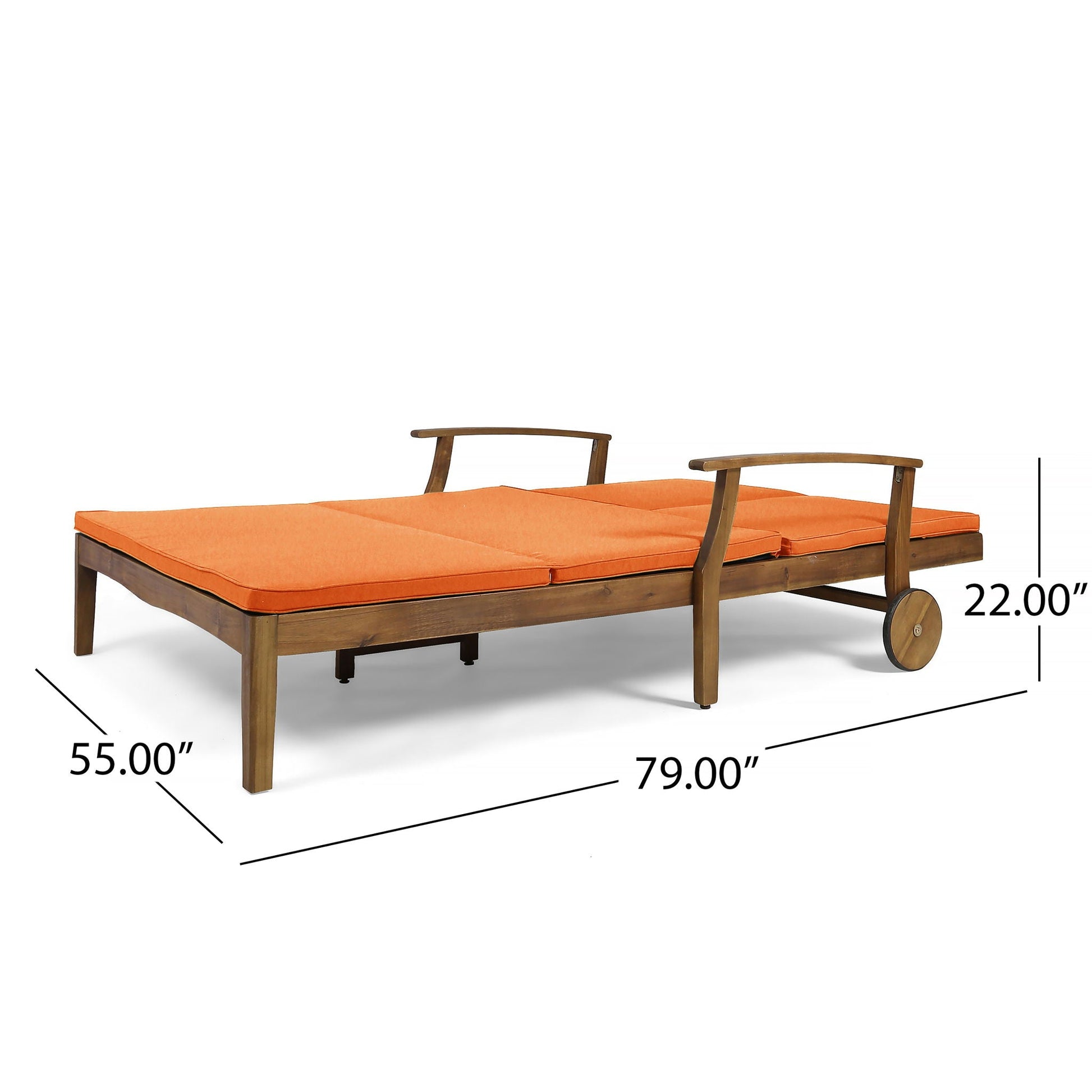 Etherealize outdoor adjustable double chaise lounge with orange cushions by HouseOfZazla on Tampa Home & Garden Store