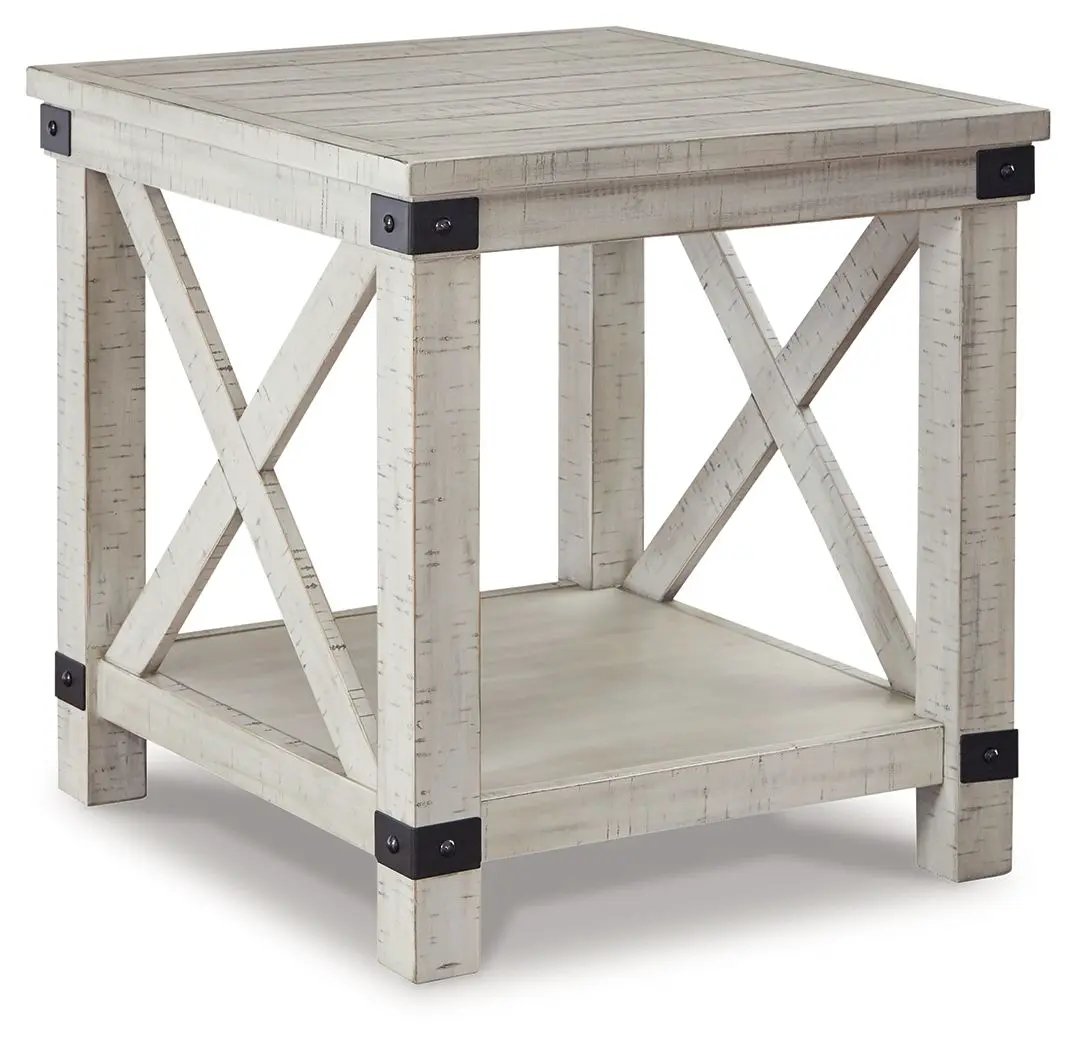 Carynhurst End Table whitewash with X-brace legs, lower shelf, Unique Piece Furniture on Tampa Home & Garden Store