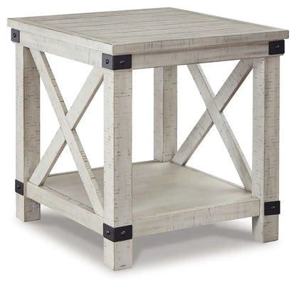 Carynhurst End Table whitewash with X-brace legs, lower shelf, Unique Piece Furniture on Tampa Home & Garden Store
