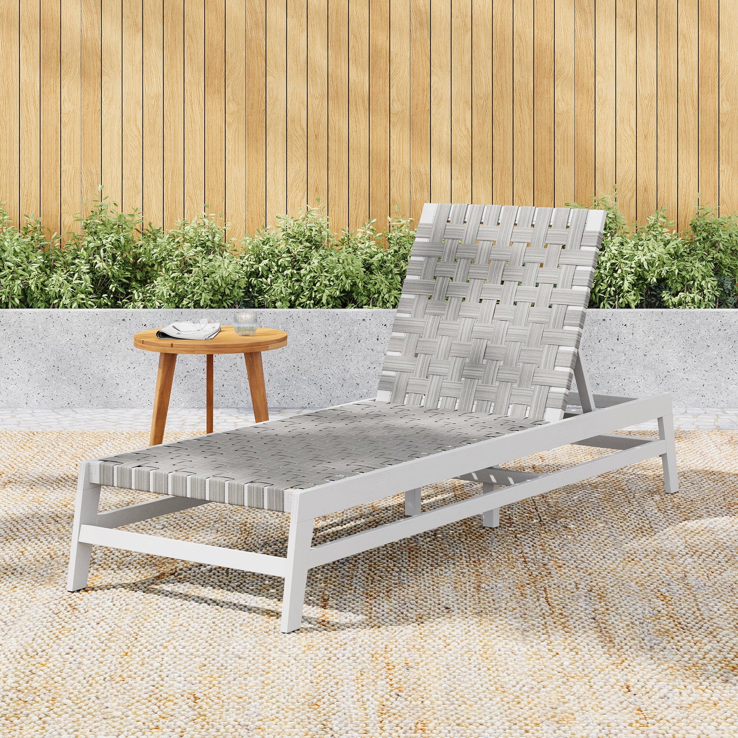 Outdoor Acacia Wood and Rope Chaise Lounge